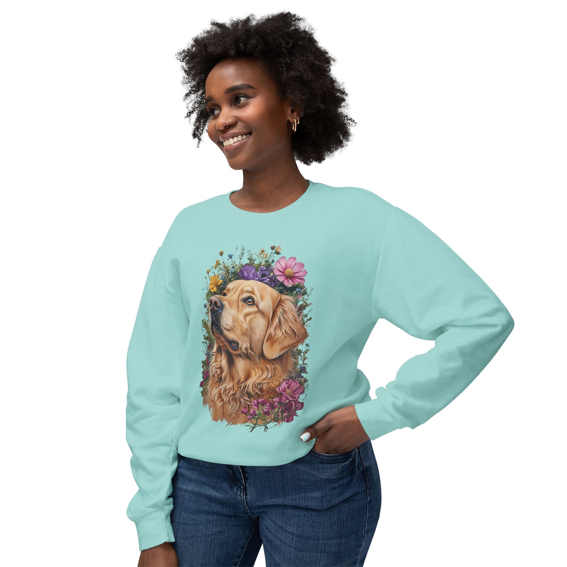 Wildflower Blooms Golden Retriever Lightweight Sweatshirt