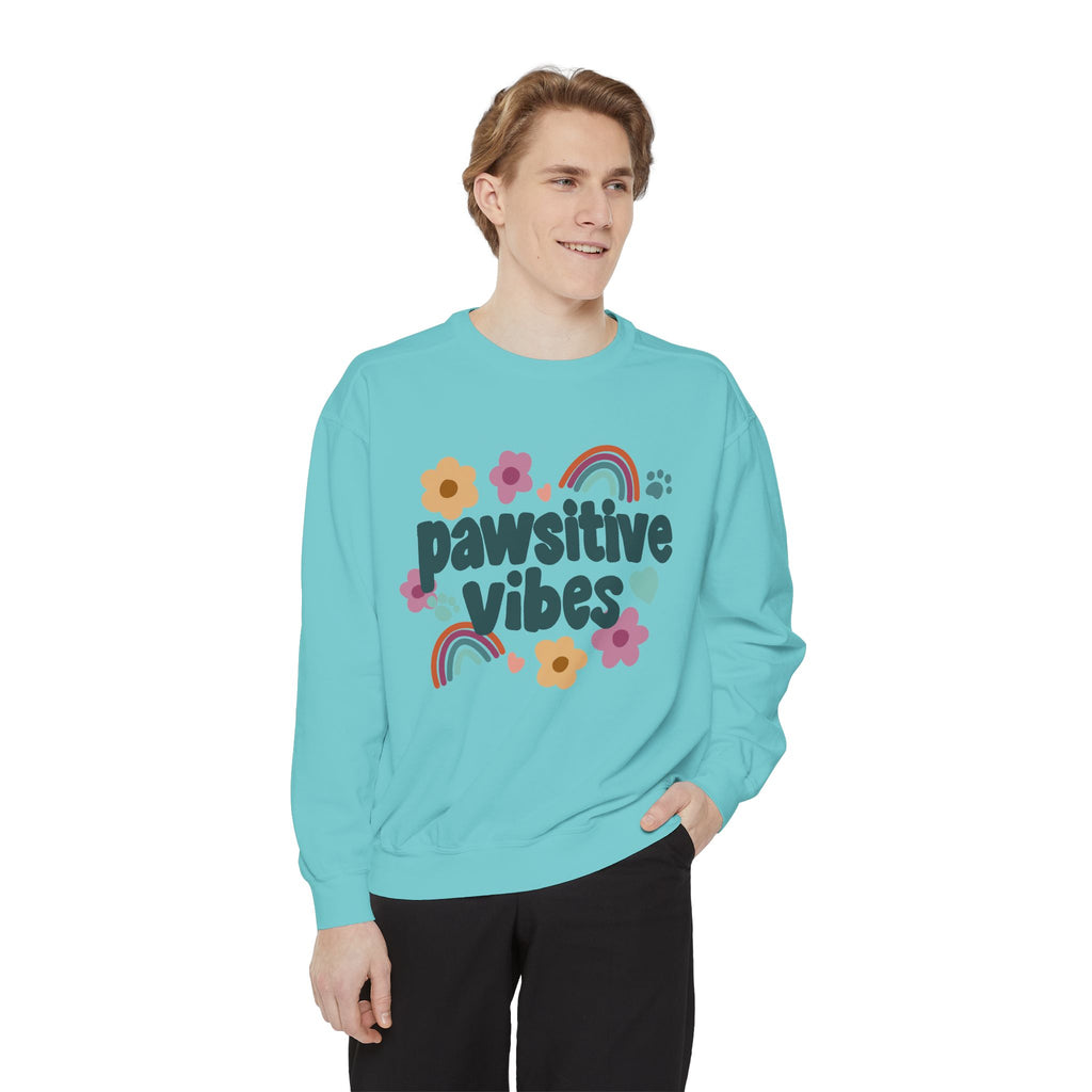 Pawsitive Vibes Sweatshirt, Cute Unisex Top, Cozy Gift for Pet Lovers, Spring Fashion, Rainbow Floral Sweatshirt