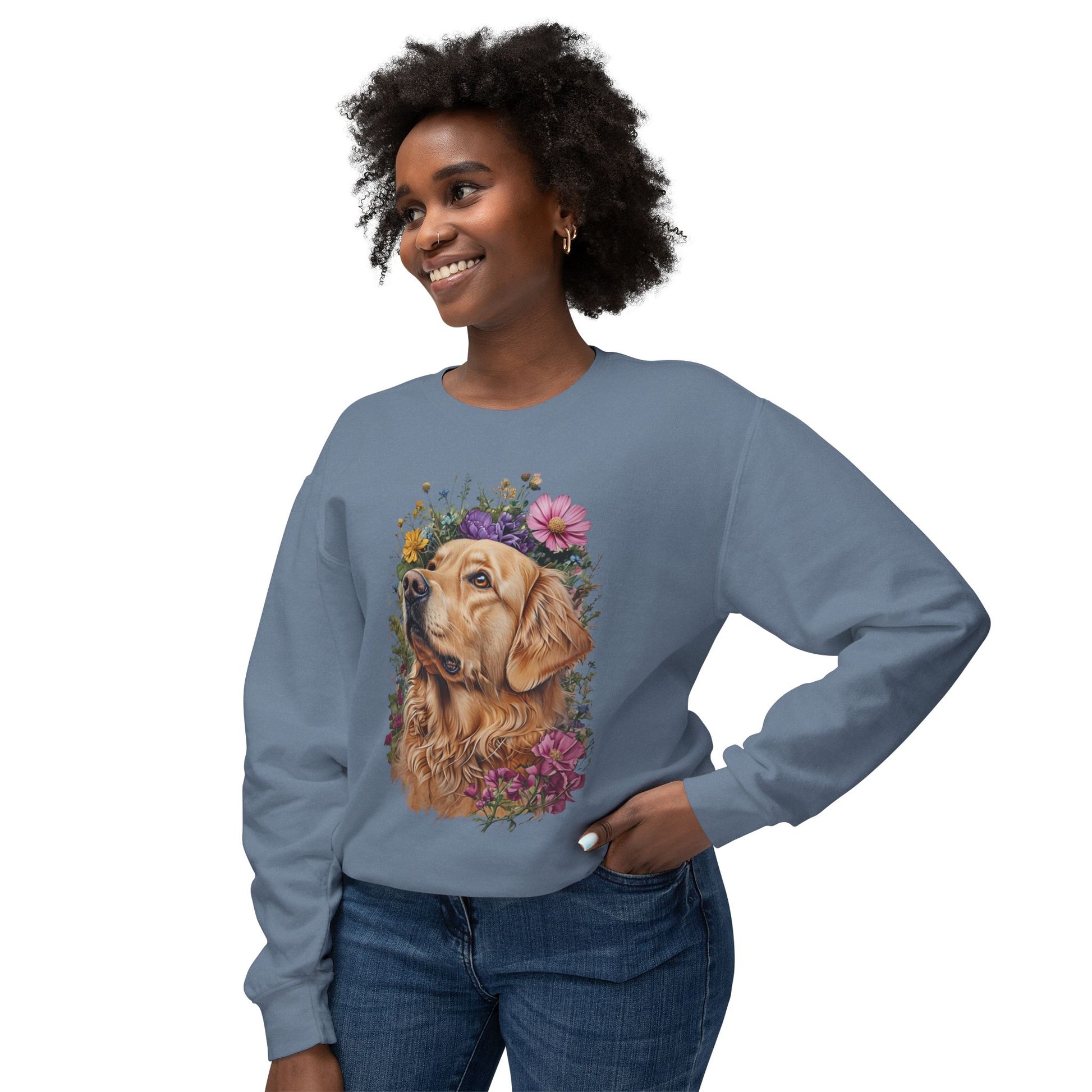 Wildflower Blooms Golden Retriever Lightweight Sweatshirt