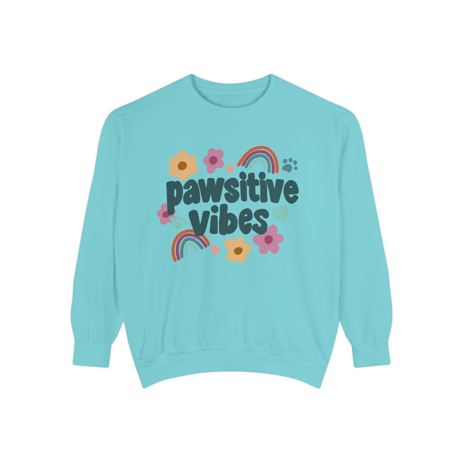 Pawsitive Vibes Sweatshirt, Cute Unisex Top, Cozy Gift for Pet Lovers, Spring Fashion, Rainbow Floral Sweatshirt