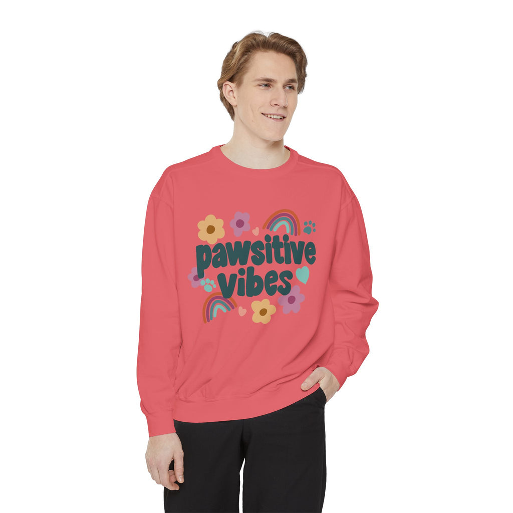 Pawsitive Vibes Sweatshirt, Cute Unisex Top, Cozy Gift for Pet Lovers, Spring Fashion, Rainbow Floral Sweatshirt