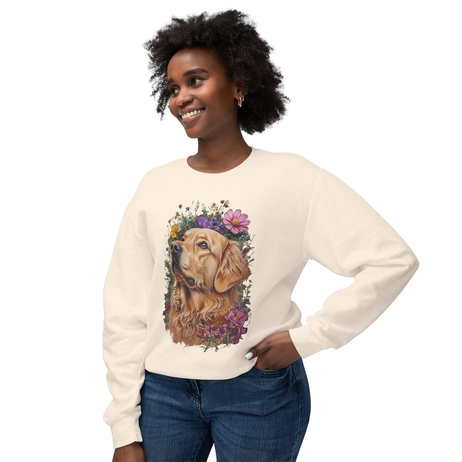 Wildflower Blooms Golden Retriever Lightweight Sweatshirt