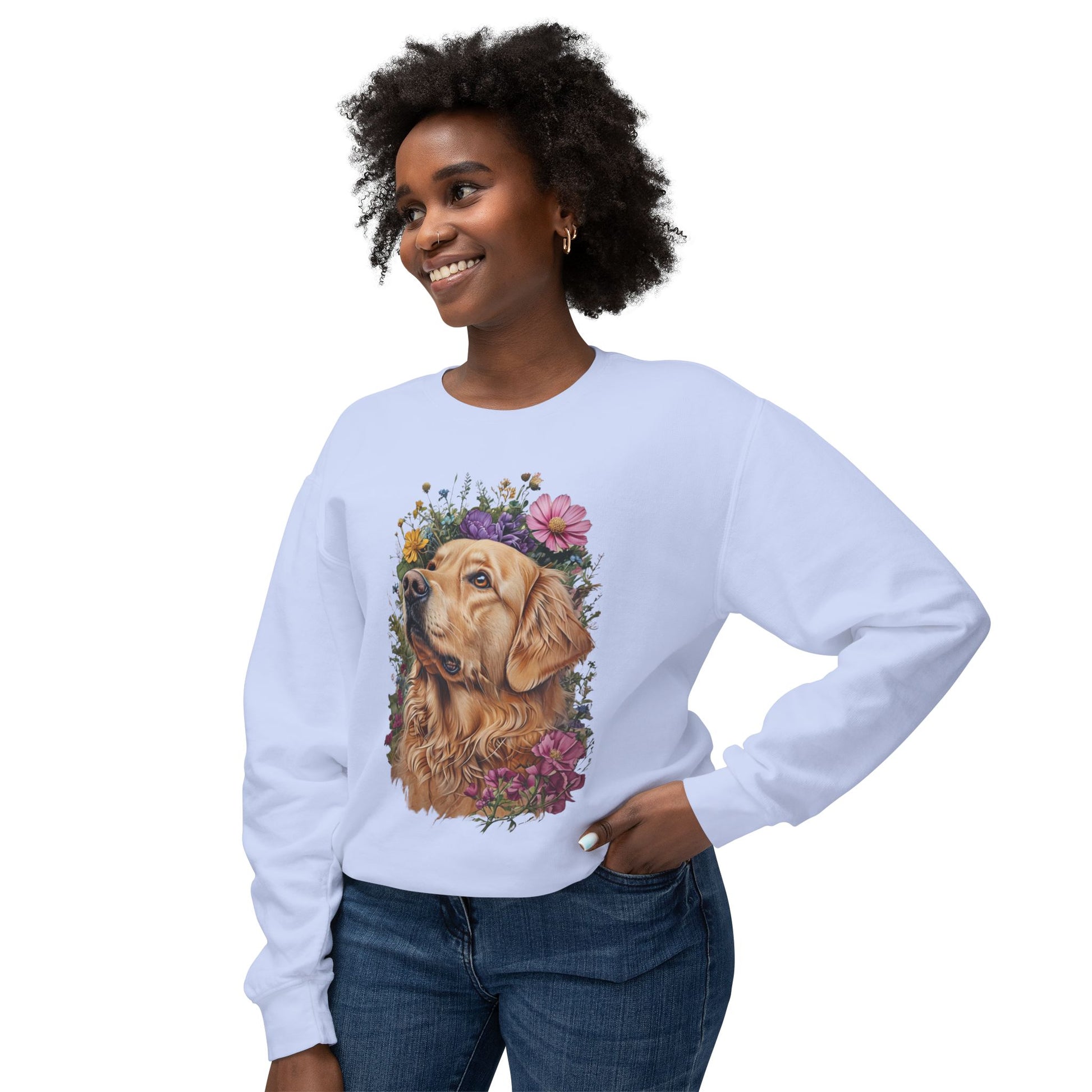 Wildflower Blooms Golden Retriever Lightweight Sweatshirt