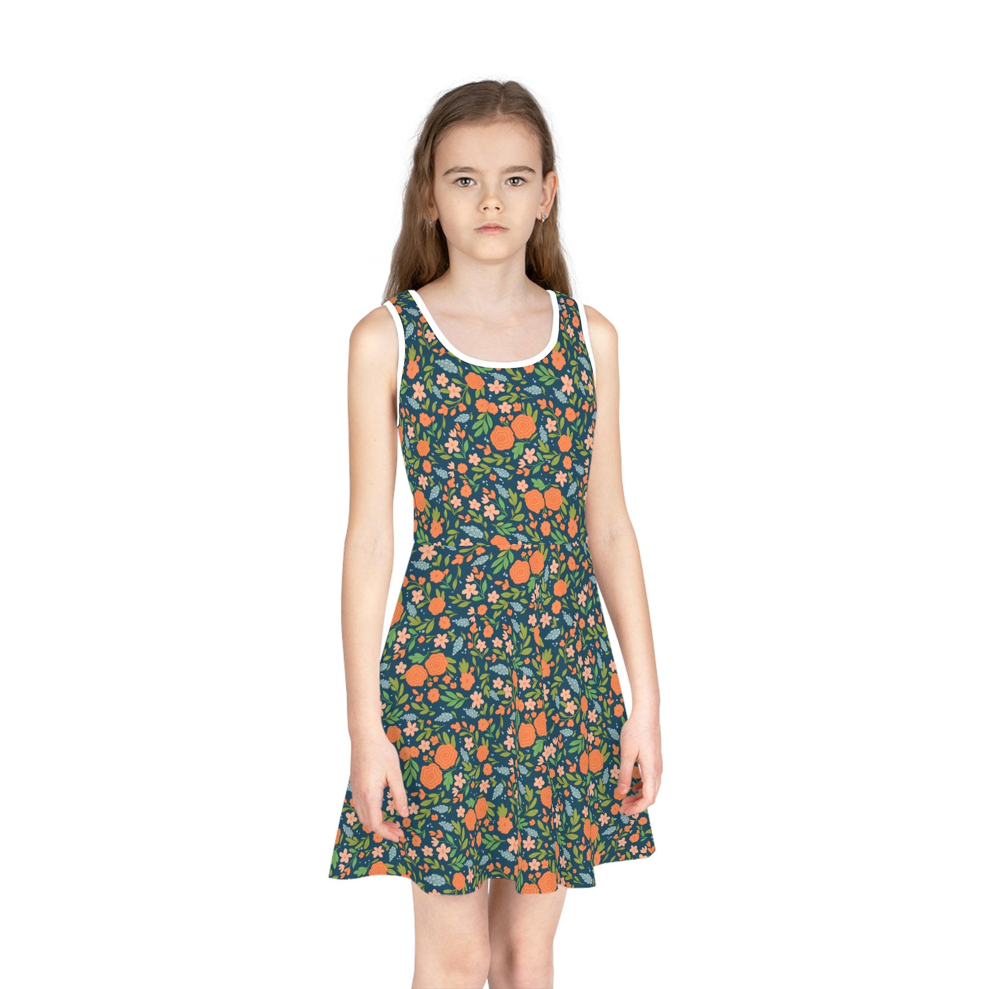 Girls' Vibrant Floral Sundress — Sleeveless Twirl Dress