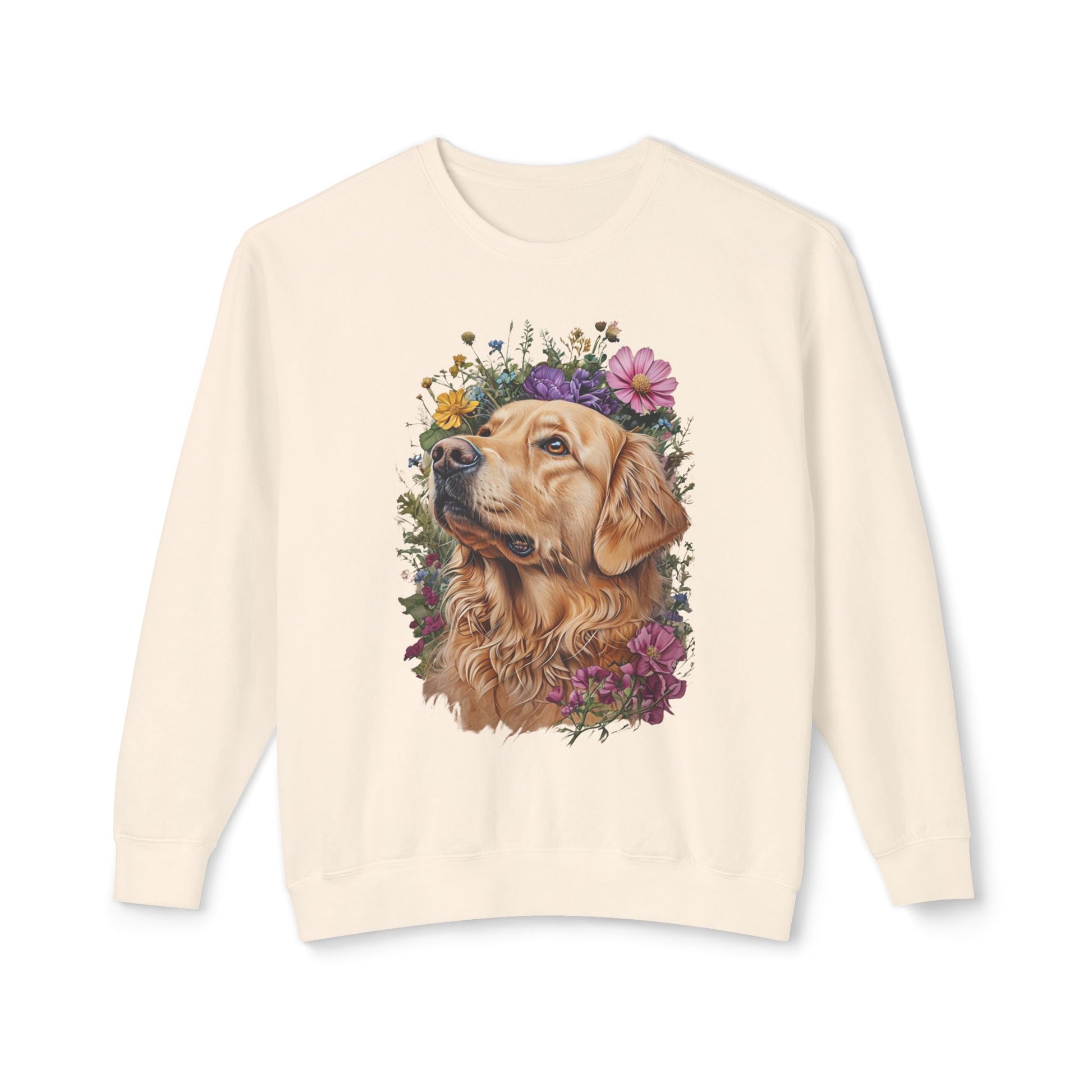 Wildflower Blooms Golden Retriever Lightweight Sweatshirt