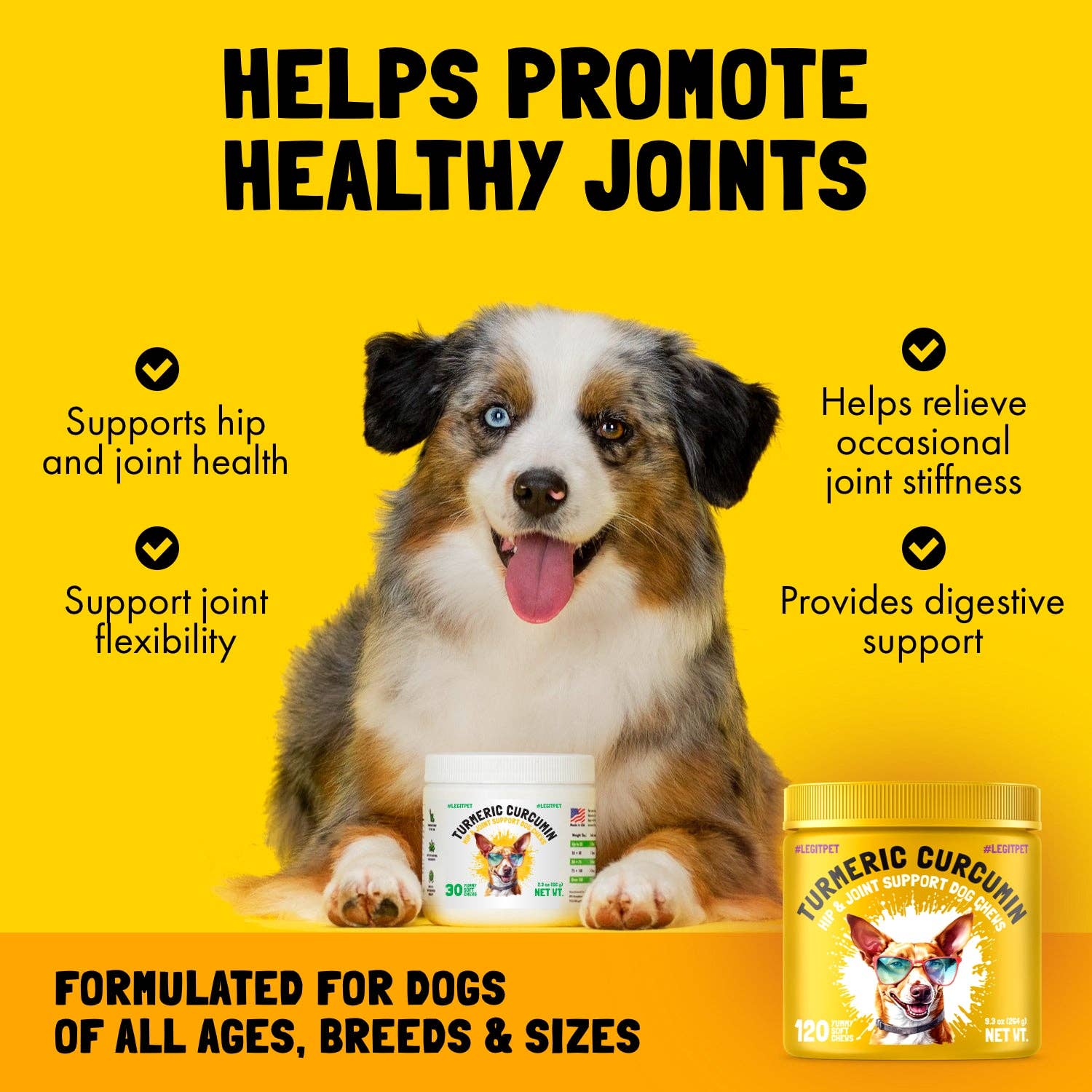 Turmeric Curcumin Hip & Joint Dogs Chew Support for Arthritis & Mobility with Collagen & BioPerine