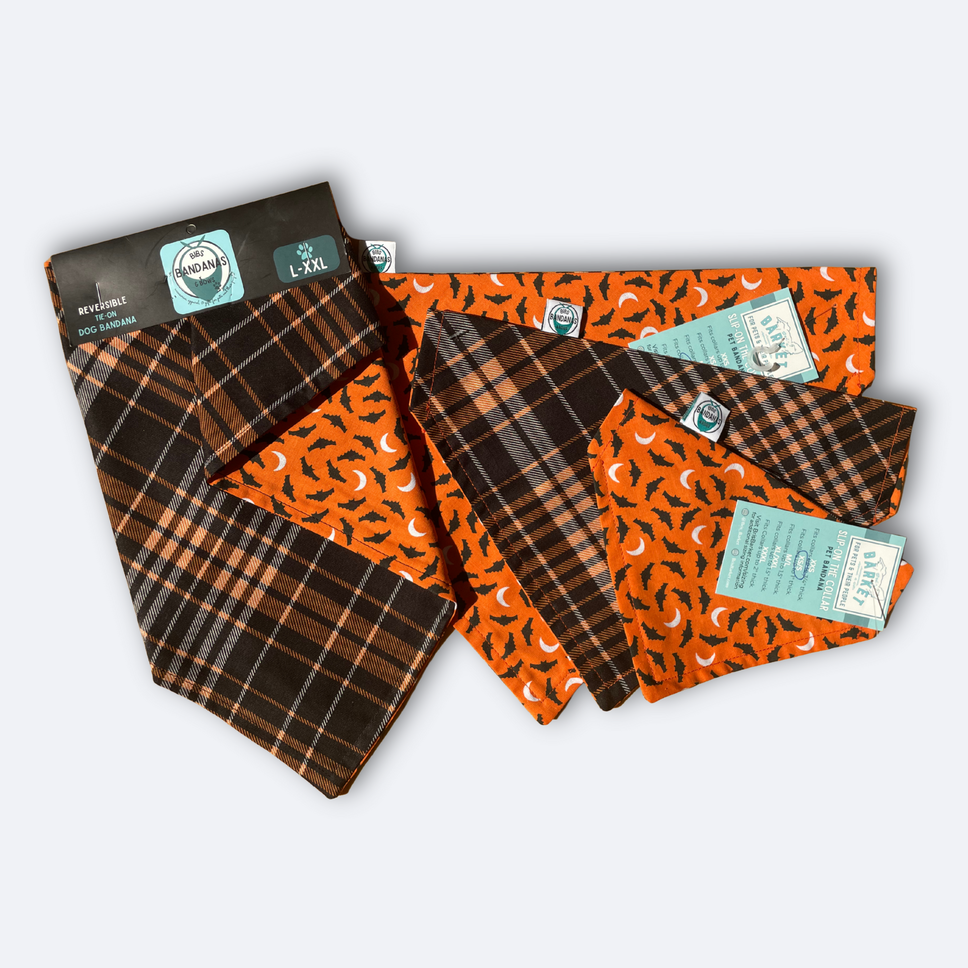 Orange with Bats & Halloween Plaid Bandana