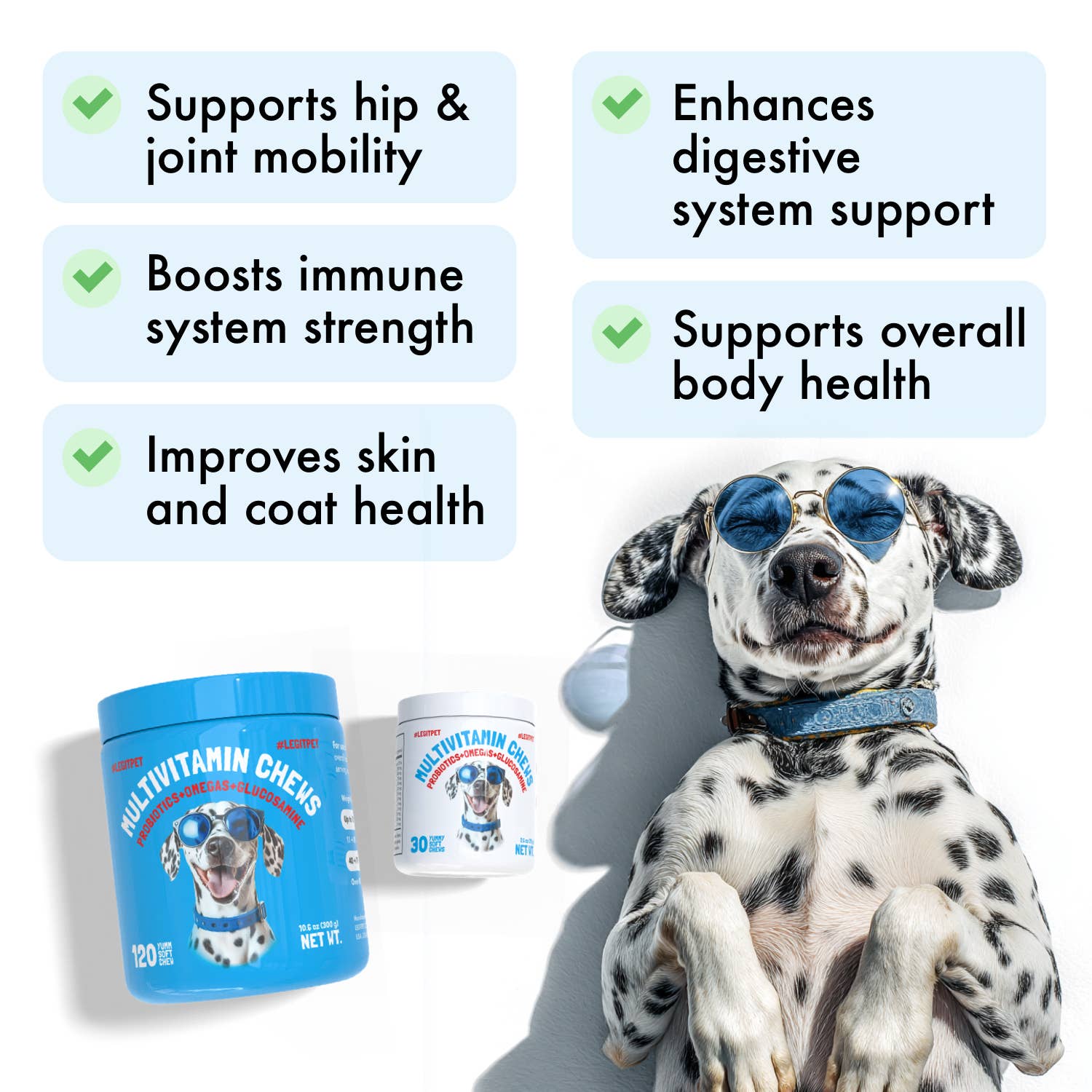 Multivitamin Chews w/Glucosamine Chondroitin, Probiotics Digestive Enzymes and Omegas